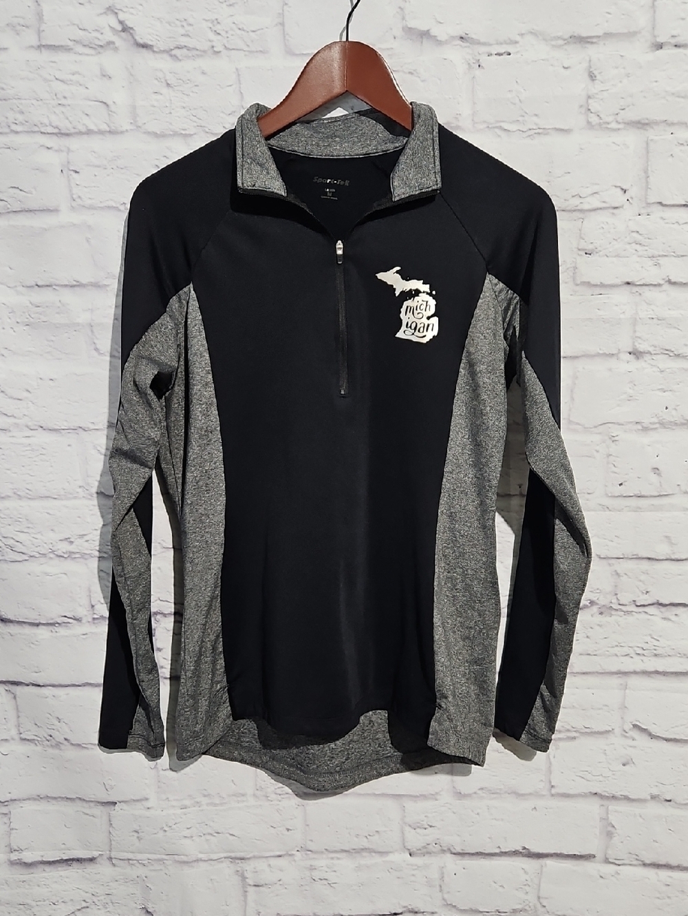 Sport-Tek Black and Gray Quarter-Zip Pullover Michigan